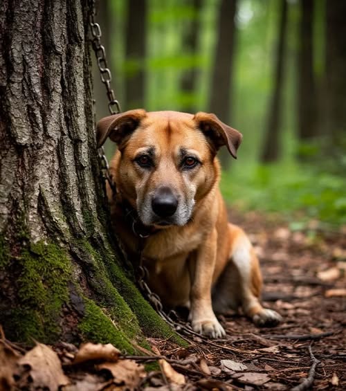 Пса увезли глубоко в лес и оставили привязанным к дереву, надеясь избавиться от него навсегда.