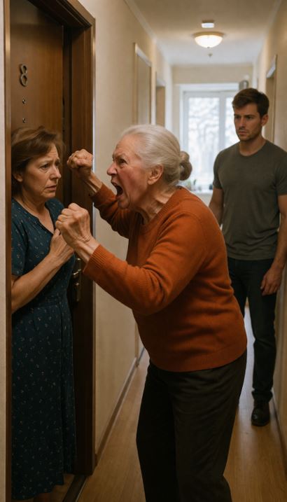 Живо открывай нам дверь, ты заносчивая никто! Я выставила квартиру на продажу! Если не откроешь, мы выломаем дверь или сорвём замок!” — заорала свекровь.