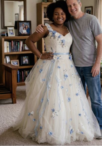 Мой отец сшил мне платье из свадебного платья моей покойной мамы для выпускного – Моя учительница смеялась, пока не вошел полицейский