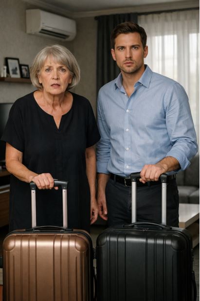 — А это твои вещи и вещи твоей матери—ты выезжаешь,» — сказала весёлая жена, ставя перед мужем два больших чемодана.