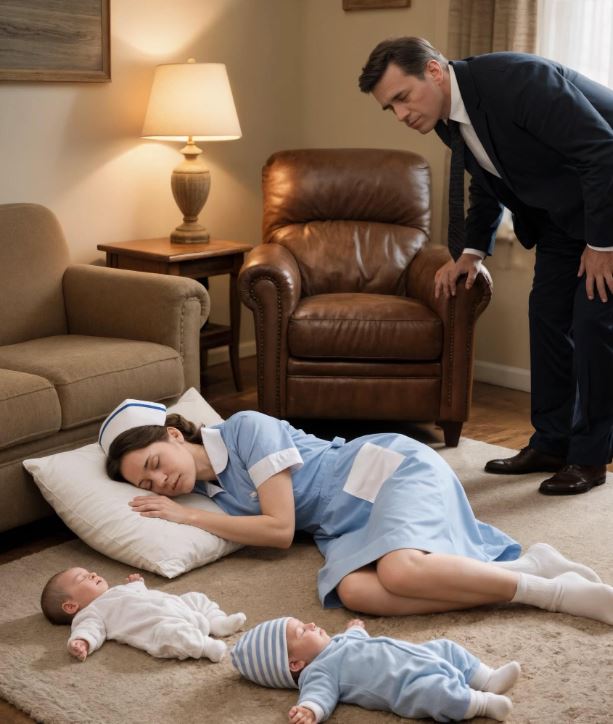 Миллионер вошёл в полночь — и замер, увидев уборщицу, спящую рядом с его близнецами.